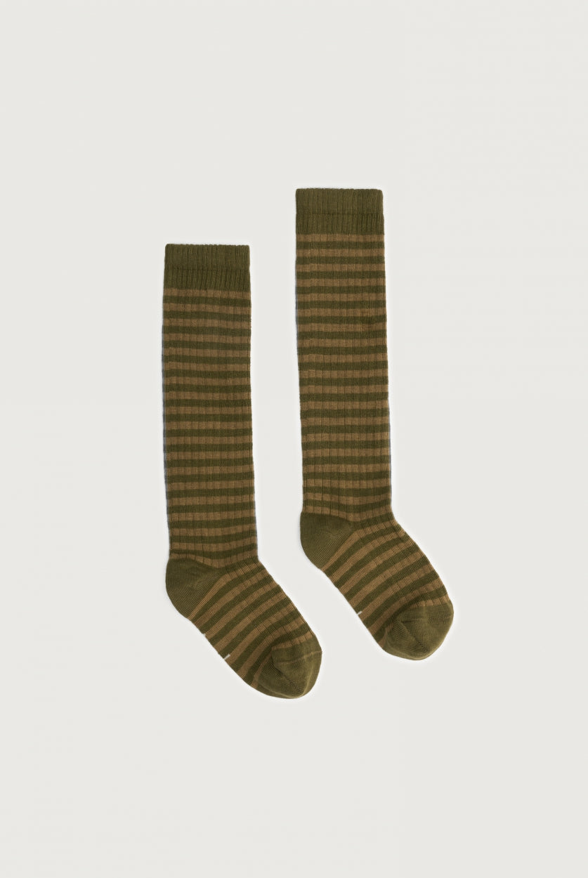 Long Ribbed Socks olive green/peanut