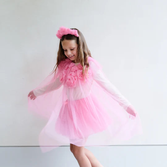 Pink ruffle flower cape