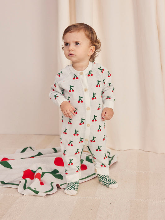 Cherry all over knitted overall gift set