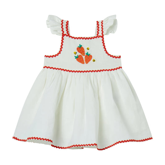 Strawberry linen-cotton blend dress