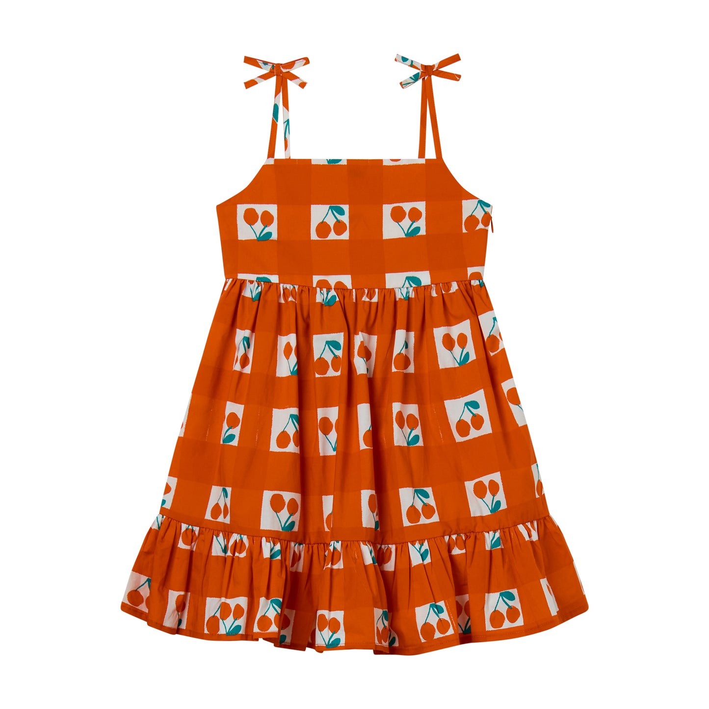 Checked Cherry-Pattern Cotton Dress